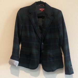 Merona Lowkey Plaid Blazer w Striped Cuff Detail